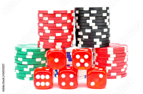 chips and dice for a game of poker