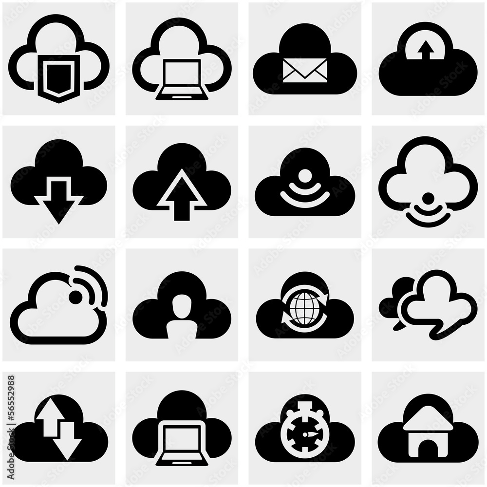 Cloud vector icons set on gray.