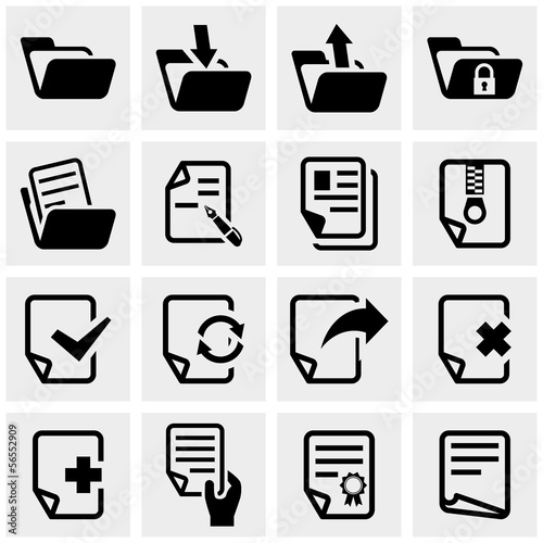 Document vector icons set on gray.