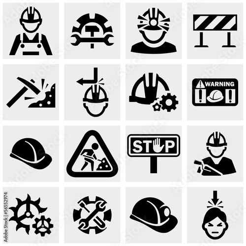Workers vector icons set on gray.