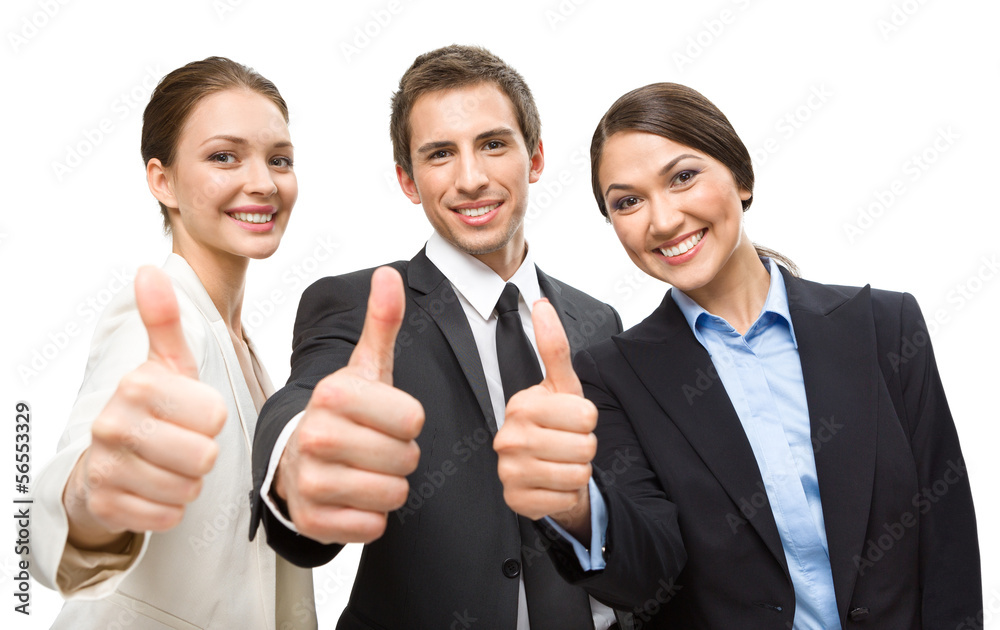 Three thumbing up business people, isolated Three thumbing up business people, isolated