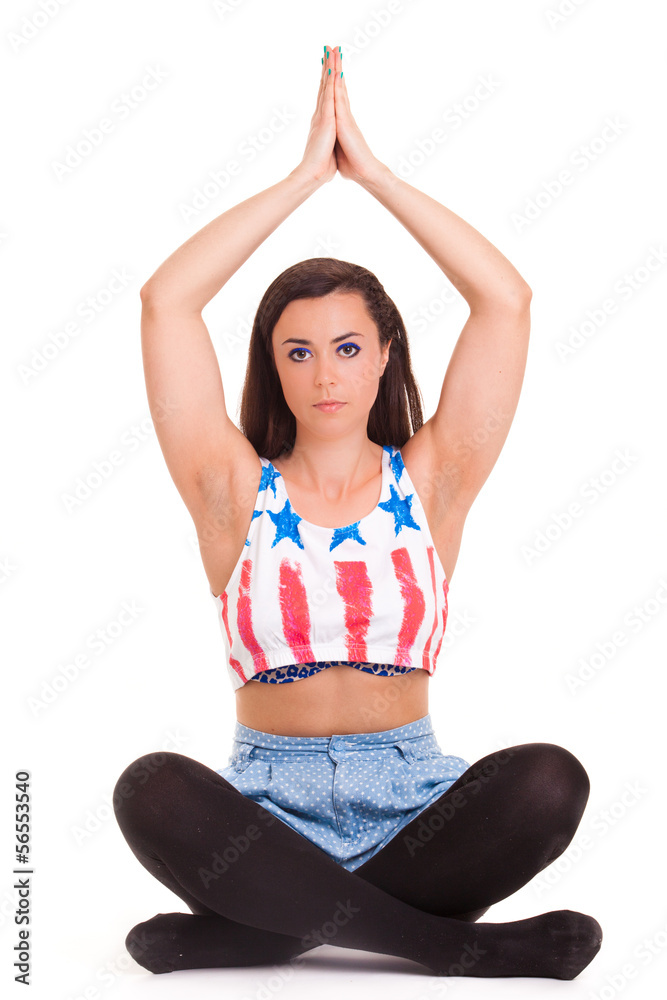 girl pilatos yoga isolated on white background girl pilatos yoga isolated on white background