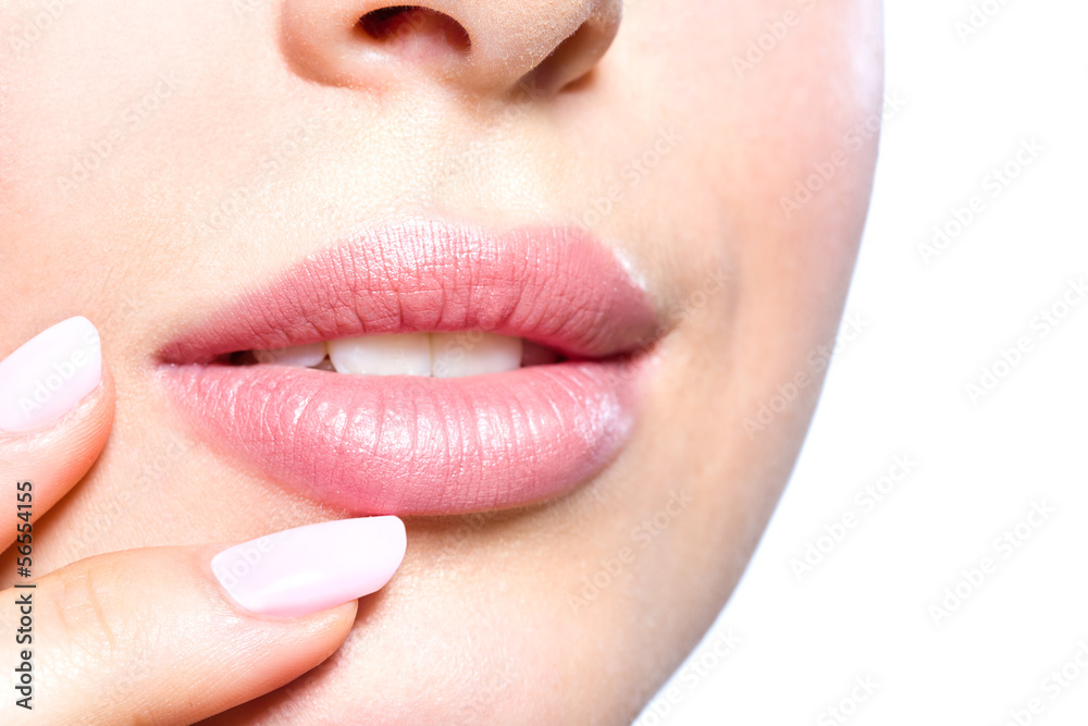 Obraz premium Close up of female lips of natural color, isolated