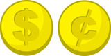 Gold coins with dollar and cent symbols