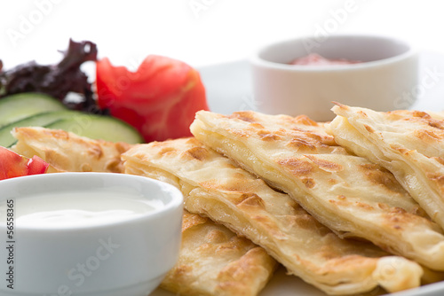 Traditional Turkish toast flat baked bread called gozleme photo