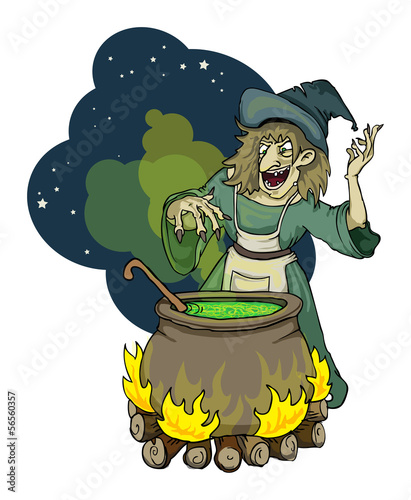 Wicked witch with a cauldron of green goo