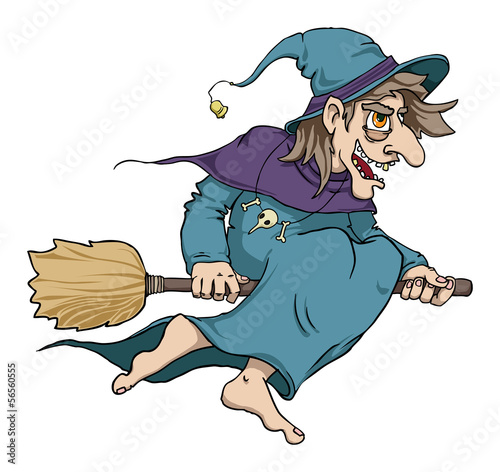 Slika na platnu cartoon wicked witch flying on a broomstick