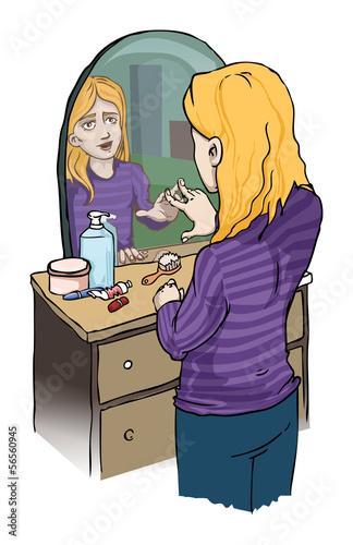 Girl looking in a mirror, vector illustration