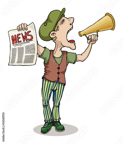 Paperboy selling news papers and shouting