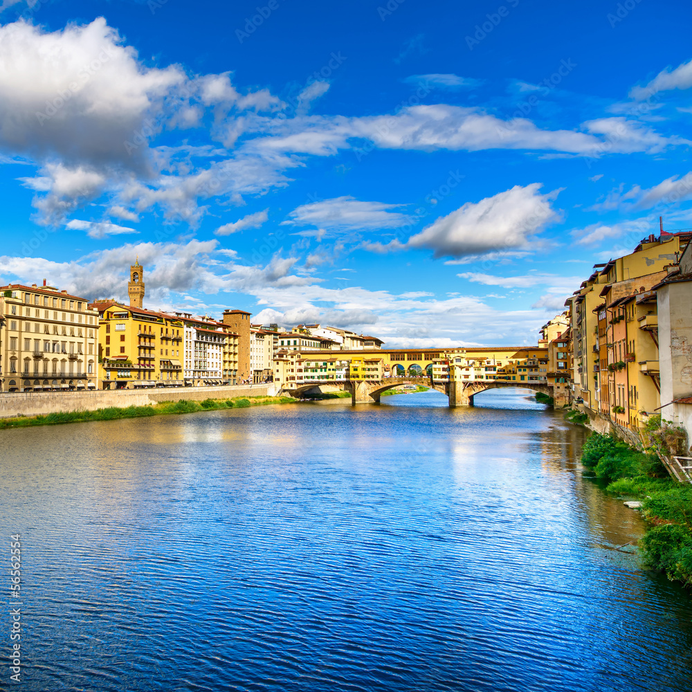 Ponte Vecchio, old bridge, Arno river in Florence. Italy.