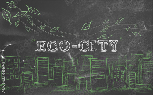Eco-city green tourism text blackboard