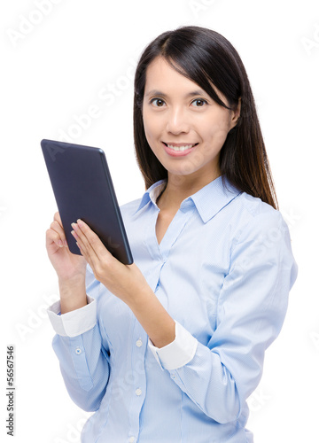 Asian woman holding digital tablet © leungchopan