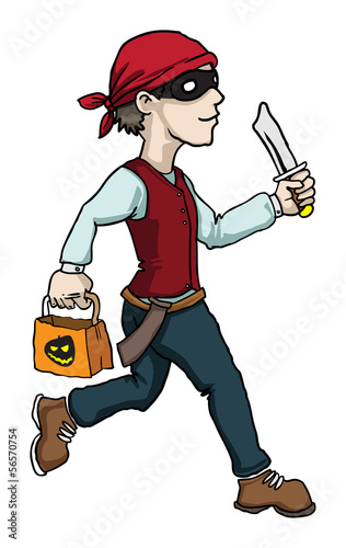 Child in Halloween costume - Pirate, walking