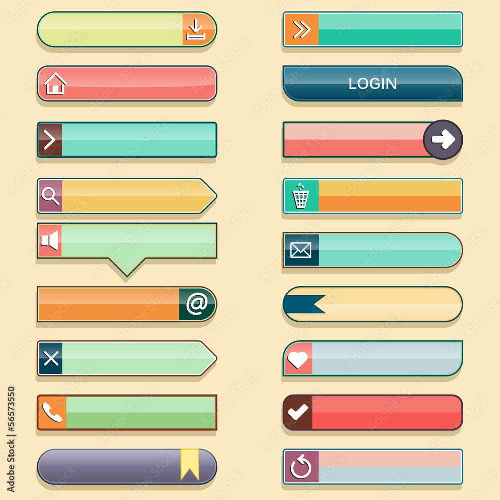 Set of web buttons with space for text in retro style Set of web buttons with space for text in retro style