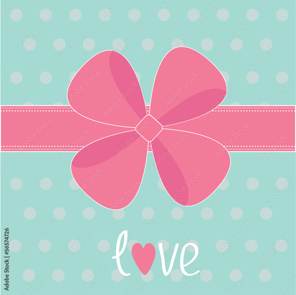 Big pink gift bow and ribbon. Love card.