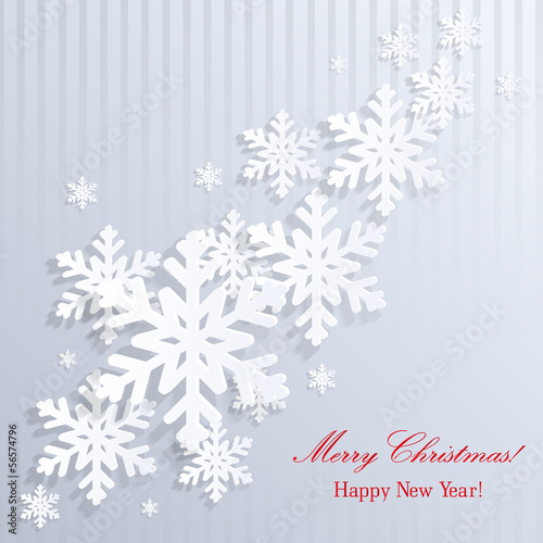 Christmas background with white snowflakes on stripes