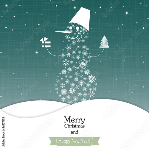 Christmas card with a snowman made ​​of snowflakes