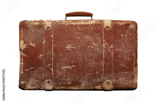 old vintage suitcase isolated on white background