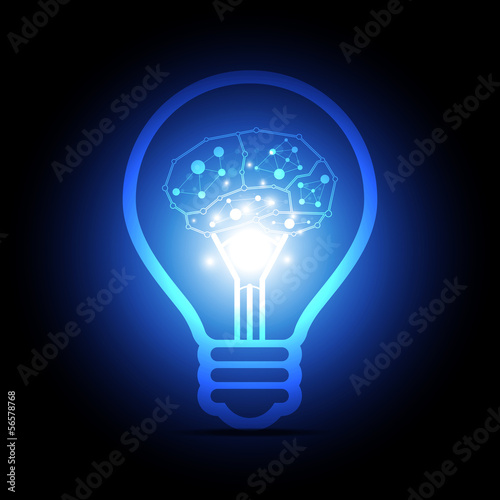 digital brain inside electric lamp