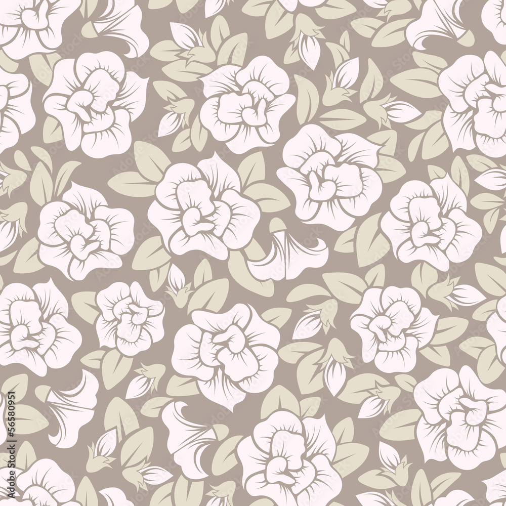 Seamless pattern with pink flowers. Vector illustration.