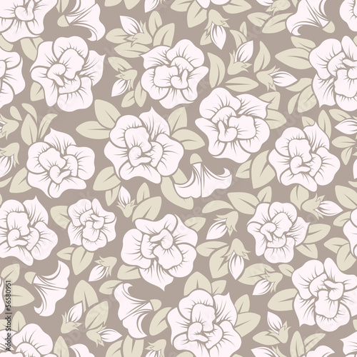 Seamless pattern with pink flowers. Vector illustration.