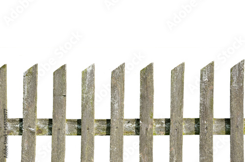 old wooden fence on the white background