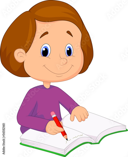 Little girl writing on a book