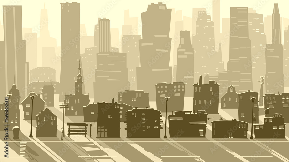 Abstract illustration of big city with shadows.