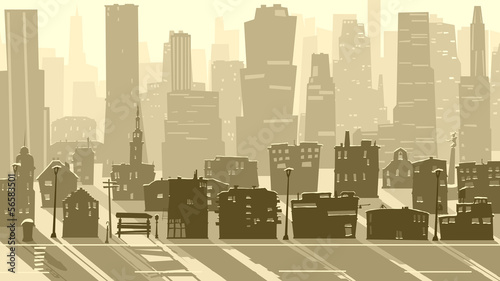 Abstract illustration of big city with shadows.