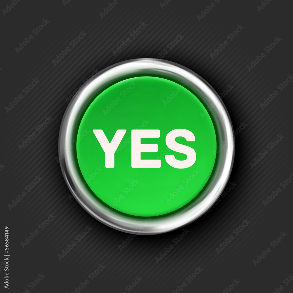 YES button, 3d green glossy metallic icon, vector. YES button, 3d green glossy metallic icon, vector.