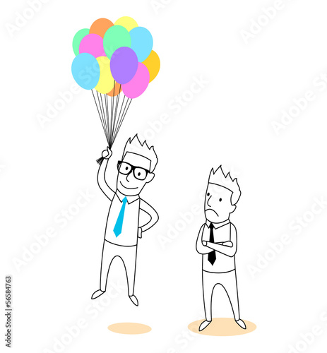 Employee holding a balloons cartoon
