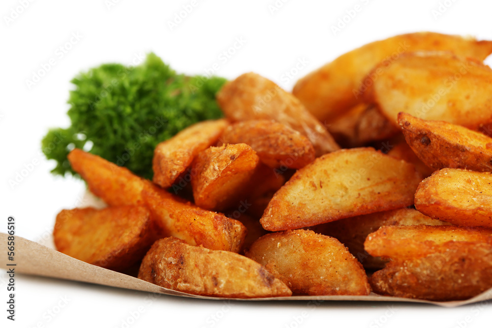 Home potatoes on tracing paper isolated on white