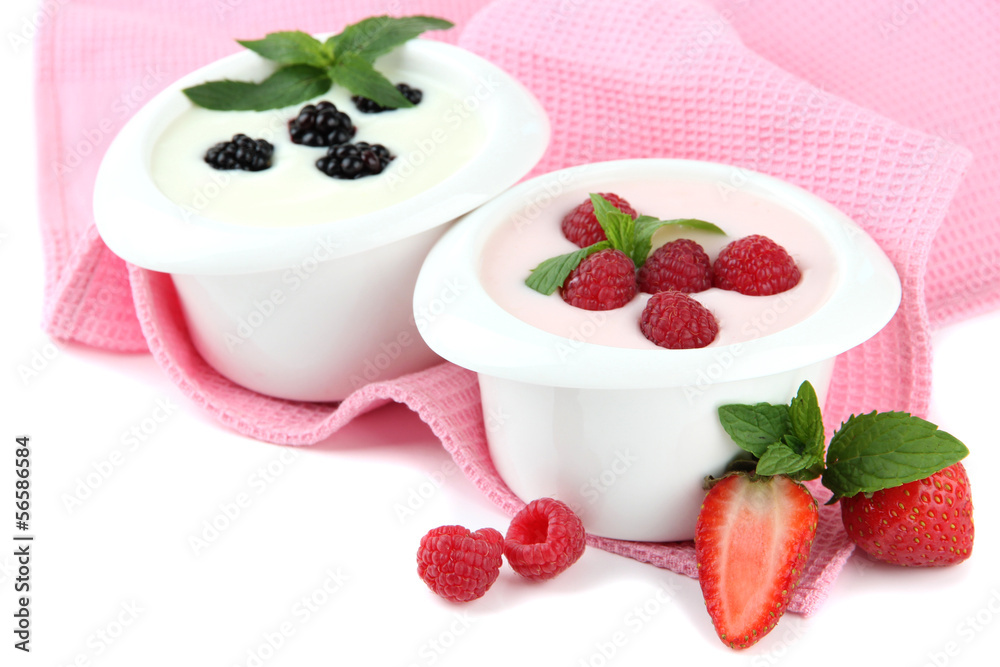Delicious yogurt with berries isolated on white Delicious yogurt with berries isolated on white