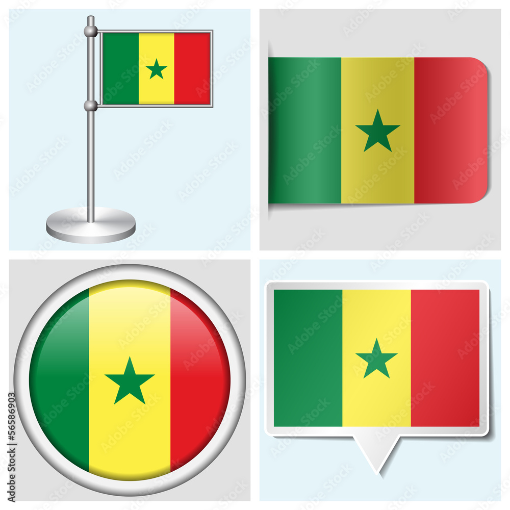 Senegal flag - sticker, button, label and flagstaff Senegal flag - sticker, button, label and flagstaff