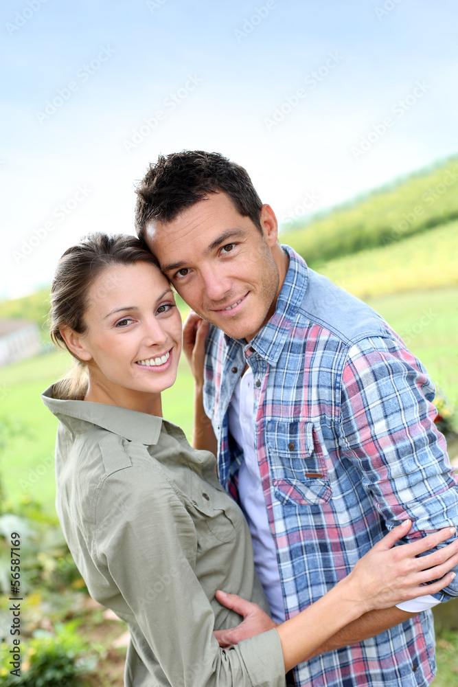 Portrait of sweet couple in countryside Portrait of sweet couple in countryside