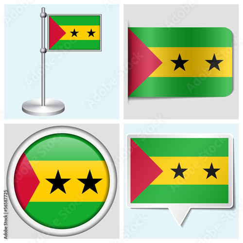 Sao Tome and Principe flag - sticker, button, label, flagstaff