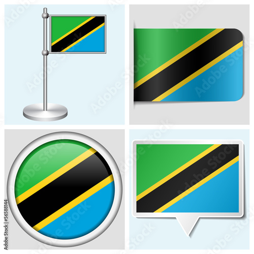 Tanzania flag - sticker, button, label and flagstaff