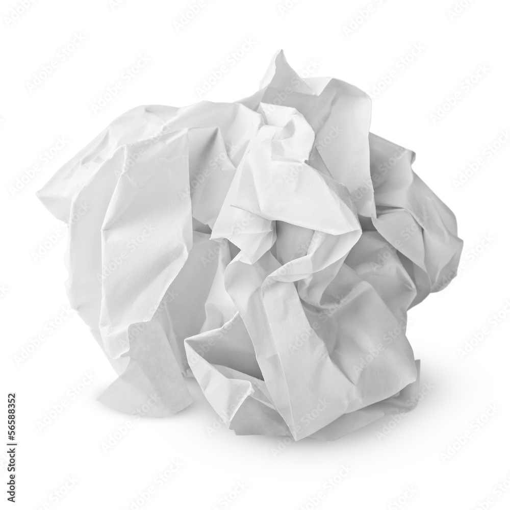 Crumpled paper ball isolated on white with clipping path - obrazy, fototapety, plakaty 
