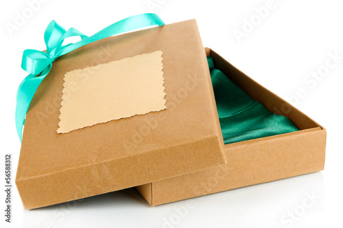 Present box tied with ribbon, isolated on white