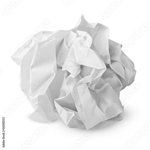Crumpled paper ball isolated on white with clipping path photo