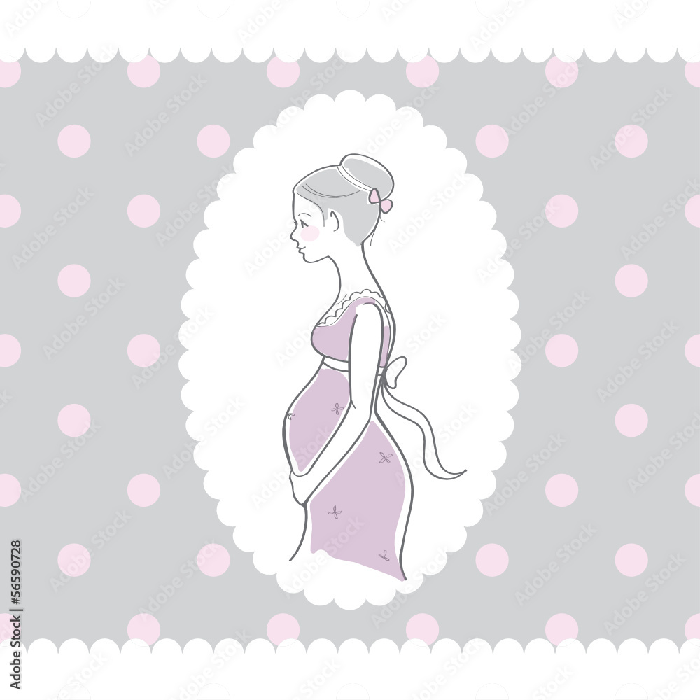 Background with hand drawn pregnant woman, vector illustration