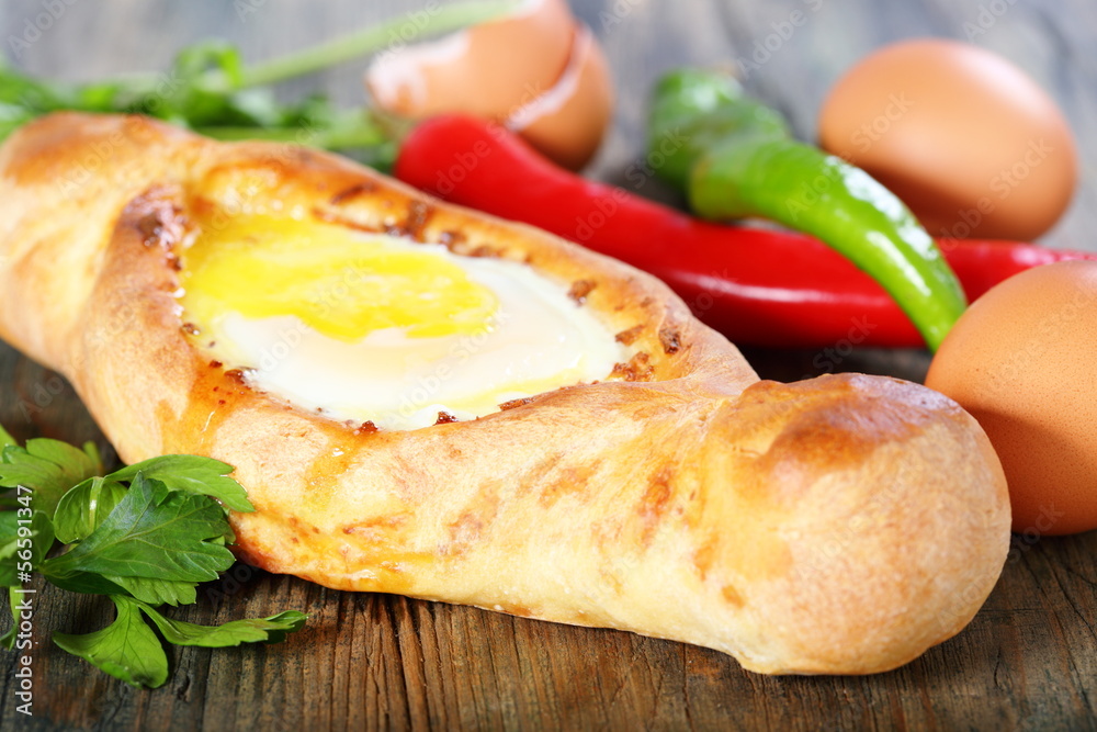 Pie with cheese and egg. Georgian cuisine. Pie with cheese and egg. Georgian cuisine.