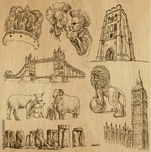 Traveling England - drawings into vector set 02