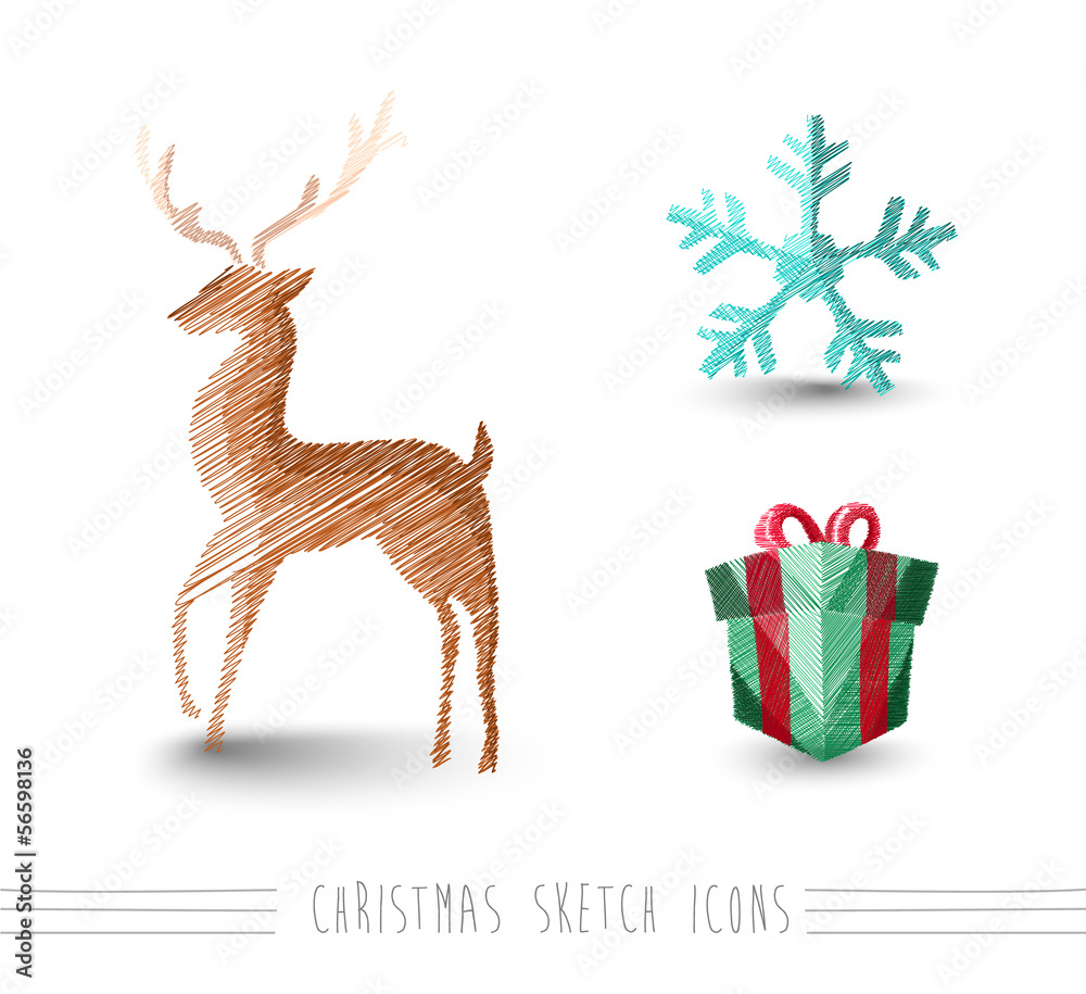 Fototapeta premium Merry Christmas sketch style reindeer elements set EPS10 file.