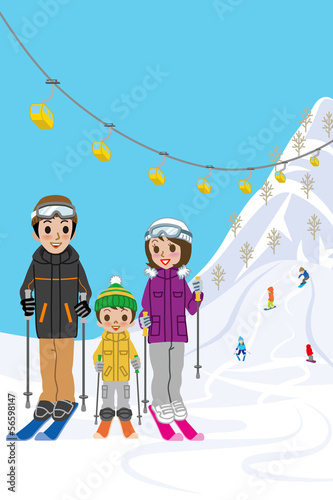 Family enjoying ski resort