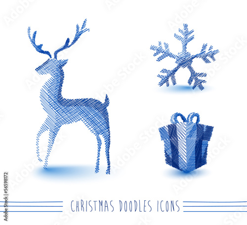 Merry Christmas blue sketch style elements set EPS10 file.