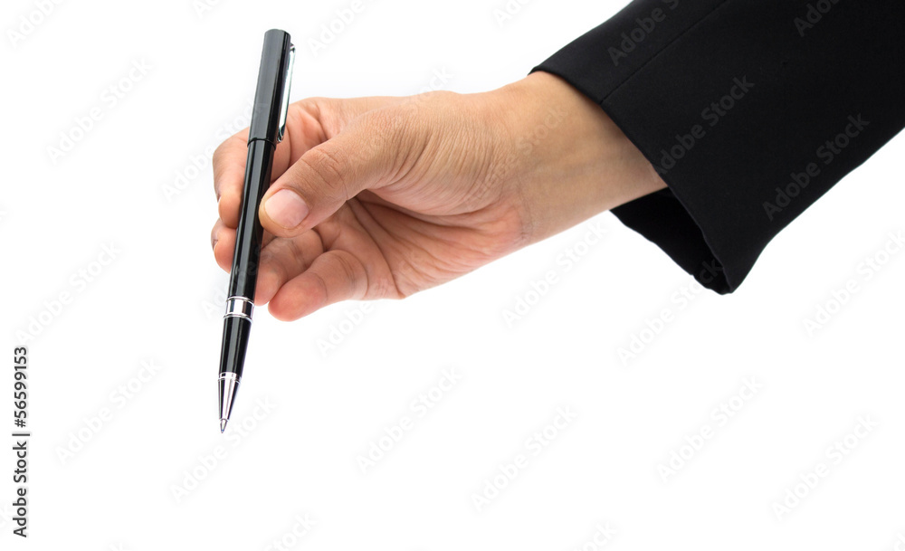 metal pen on hand isolated on white metal pen on hand isolated on white