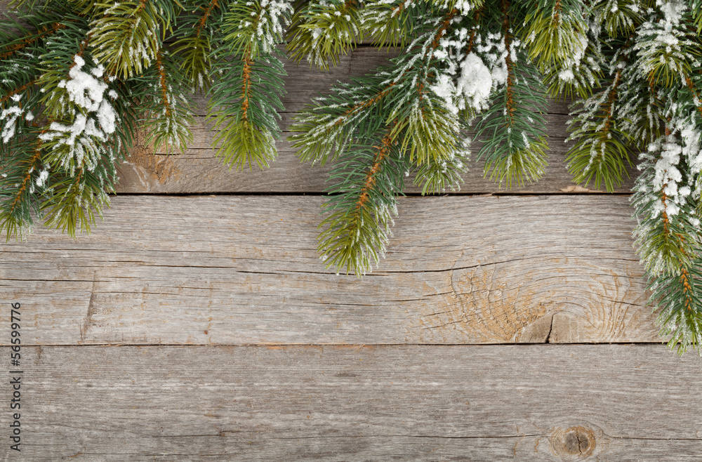 Christmas fir tree on wooden board background Christmas fir tree on wooden board background