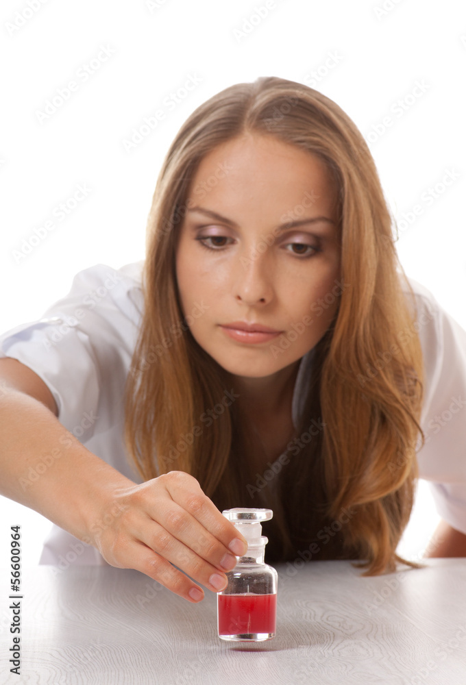 woman doctor or nurse with medication in bottle woman doctor or nurse with medication in bottle