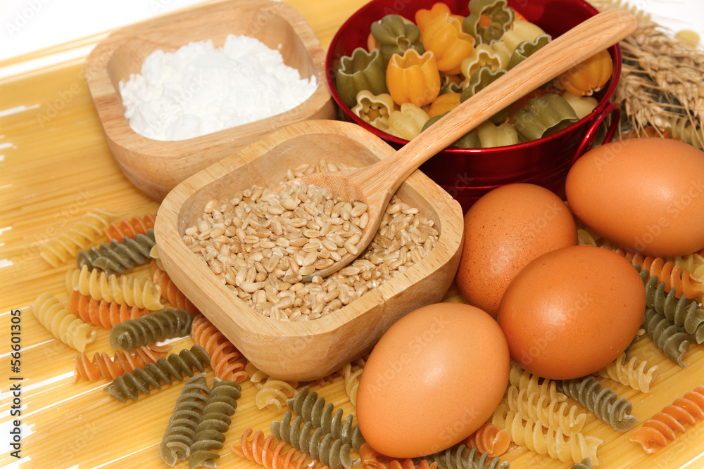 Grains of Wheat with pasta and food ingredient Grains of Wheat with pasta and food ingredient
